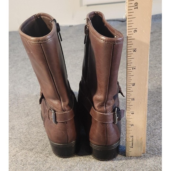 Ralph Lauren Boots Womens Size 8 Brown Leather Ankle Biker Buckle Zip Booties - Picture 5 of 8